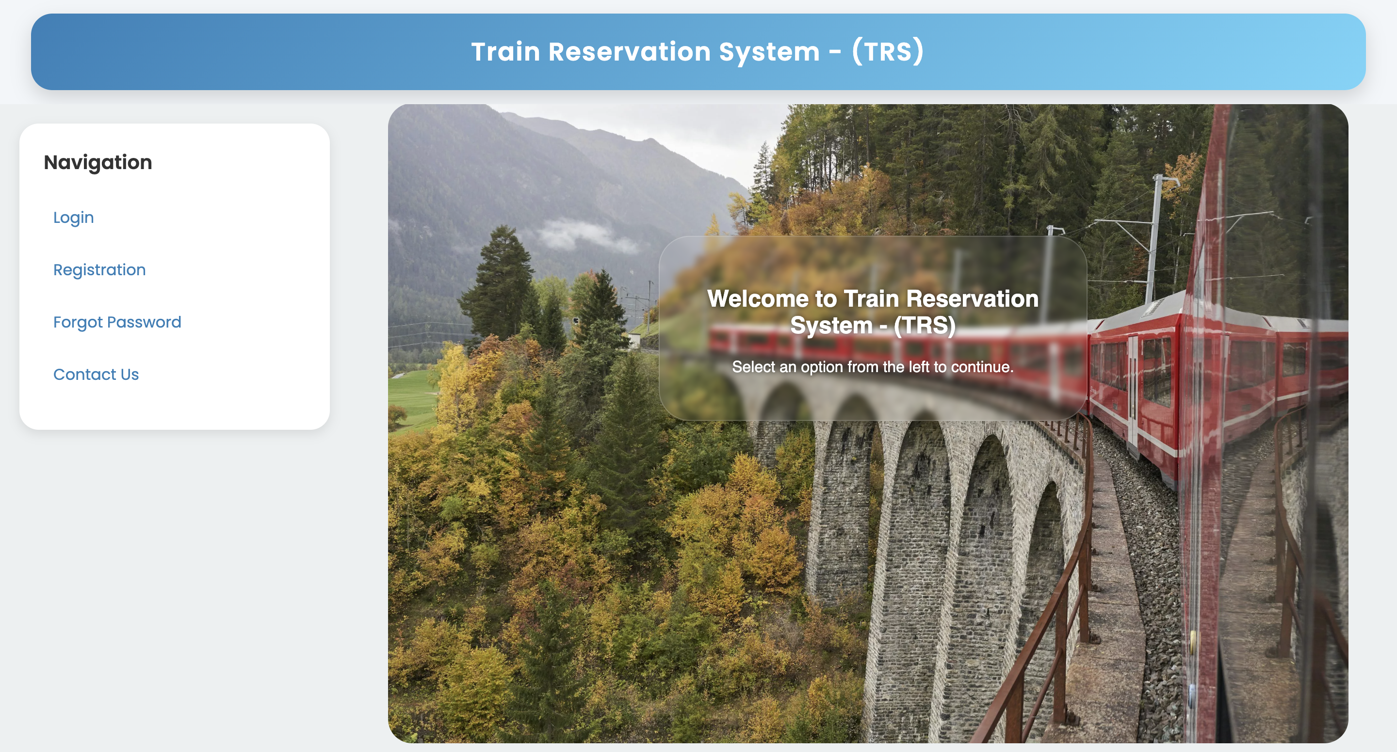 Train Reservation System Screenshot